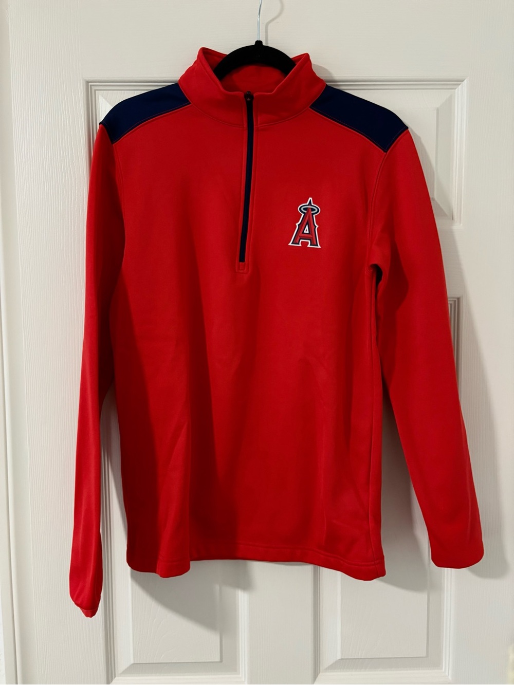 Men’s MLB Genuine Anaheim Angels Baseball 1/4 Zip Pullover Red Logo Size Small